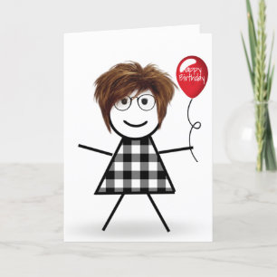 Carte Bâton fille d'anniversaire avec ballon rouge