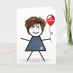 Carte Bâton fille d'anniversaire avec ballons