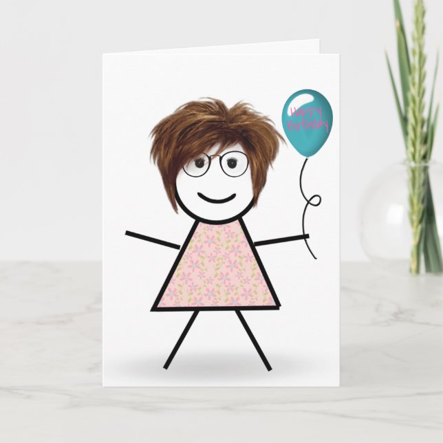 Carte Bâton fille d'anniversaire avec ballons (Devant)