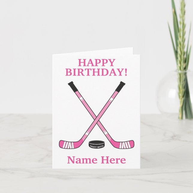 Carte Bâtons de hockey roses pour l'anniversaire des fil (Devant)