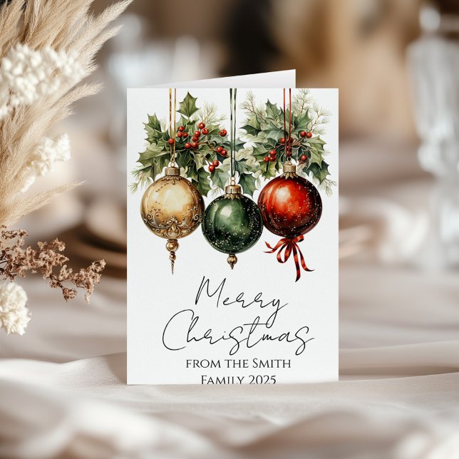 Carte Bauble d'or rouge traditionnel Holly Noël (Créateur téléchargé)