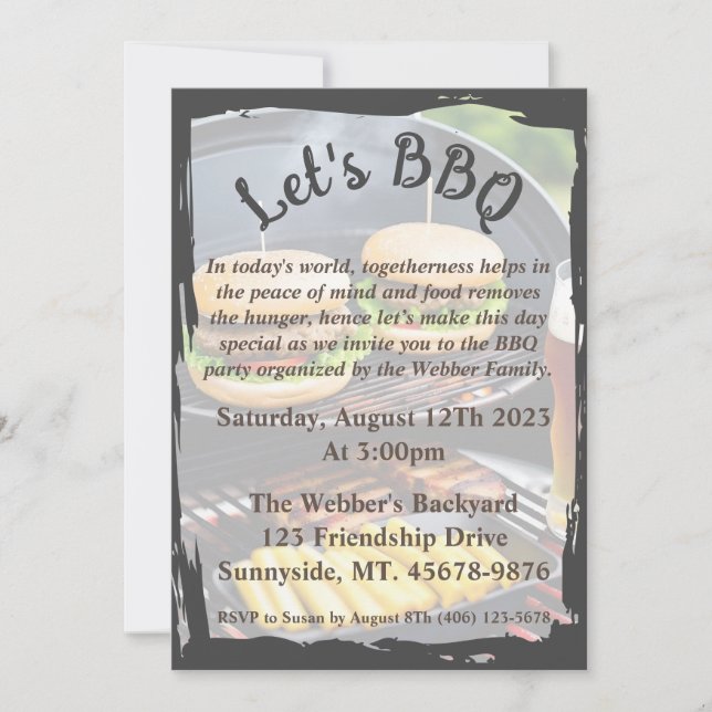 Carte BBBQ Flat Invitation 5x7 (Devant)