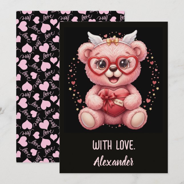 Carte Be Mine! Cute Pink Teddy Bear Sweetheart  (Devant / Derrière)