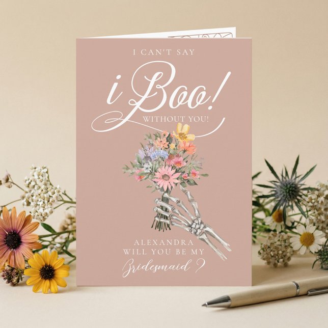 Carte Be My Bridesmaid? Gothic Skeleton Boho Wildflowers (Be My Bridesmaid? Gothic Skeleton Boho Wildflowers Card)