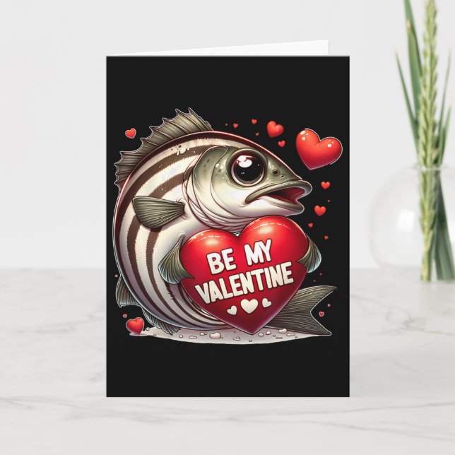 Carte Be My Valentine Striped Byss Fish Heart  (Devant)