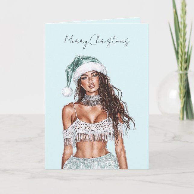 Carte Beach Brown Hair Lady Christmas   (Devant)