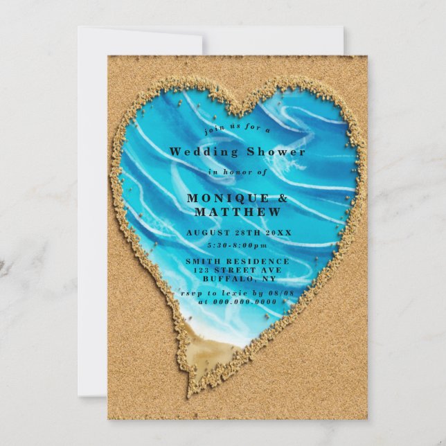 Carte Beach Sand Heart Destination Mariage Douche Invita (Devant)