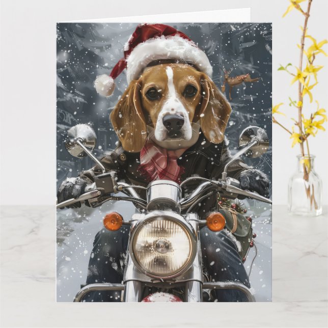 Carte Beagle Chien équitation moto Noël (Fleur jaune)