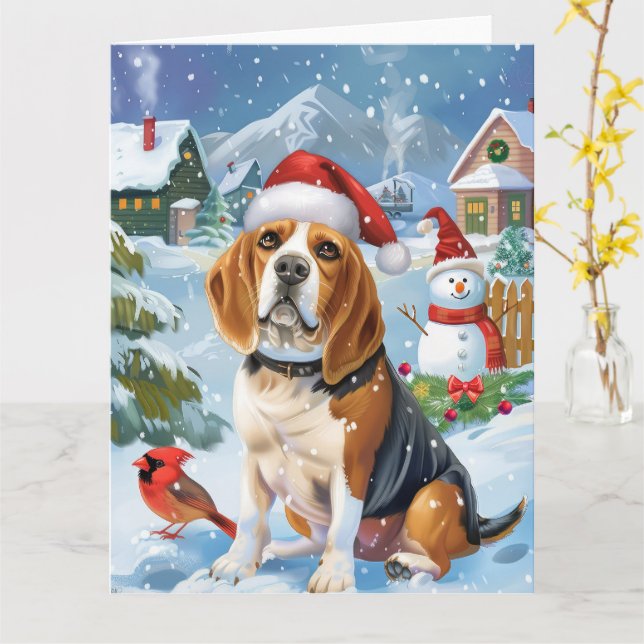 Carte Beagle Chien Winter Wonderland Noël Joie (Fleur jaune)
