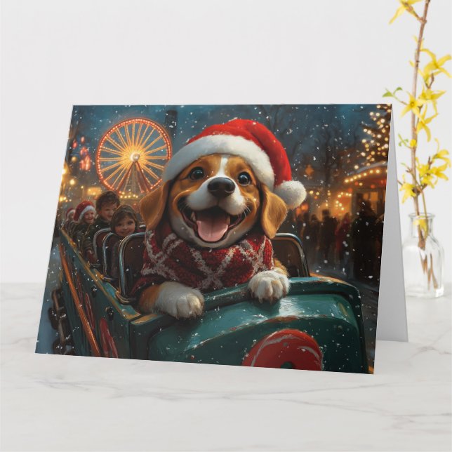 Carte Beagle Dog Roller Coaster Noël (Fleur jaune)