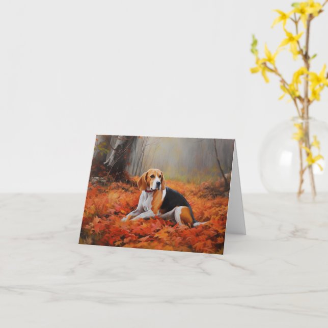 Carte Beagle en automne Leaves automne Inspire (Fleur jaune)