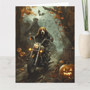 Carte Beagle équitation moto Halloween effroi
