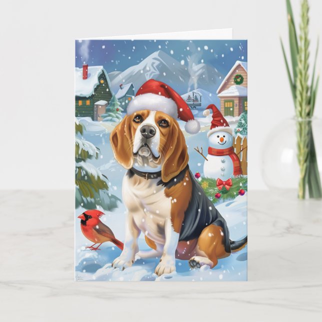 Carte Beagle Laisser neiger Noël vacances (Devant)