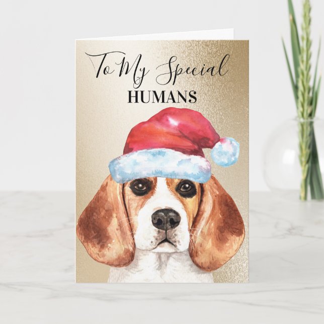 Carte Beagle Noël souhait aux humains mignon (Devant)