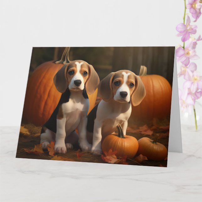 Carte Beagle Puppy Automne Citrouille de plaisir (Orchidée)