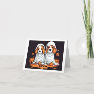 Carte Beagles d'Halloween en costume Fantôme drôle