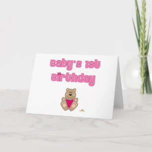 Carte Bear Brown mignonne Bib rose Bébé 1er anniversaire