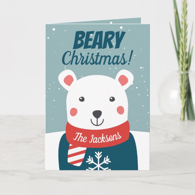 Carte Béary Noël avec dessin animé ours polaire (Devant)