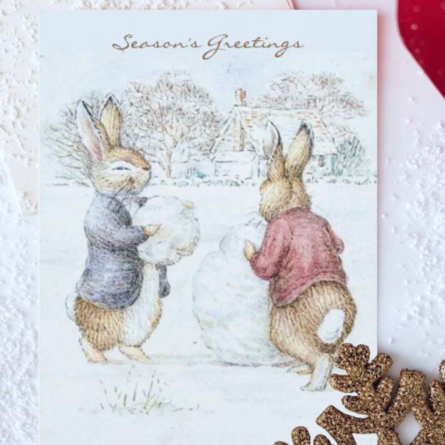 Carte Beatrix Potter Snowman et Bunnies Holiday (Créateur téléchargé)