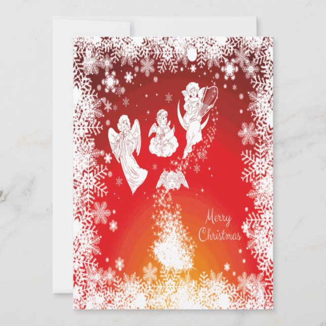 Carte Beau Anges de Noël Volant-Blanc Neige-Rouge (Devant)