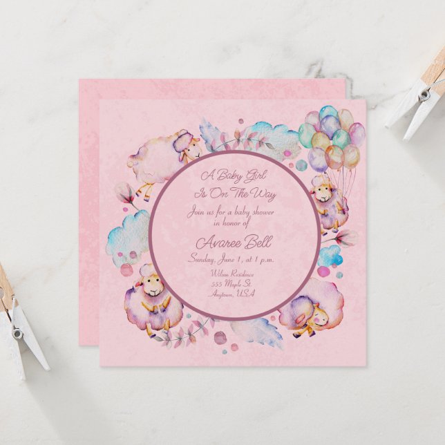 Carte Beau Baby shower de fille (Devant/Arrière en situation)