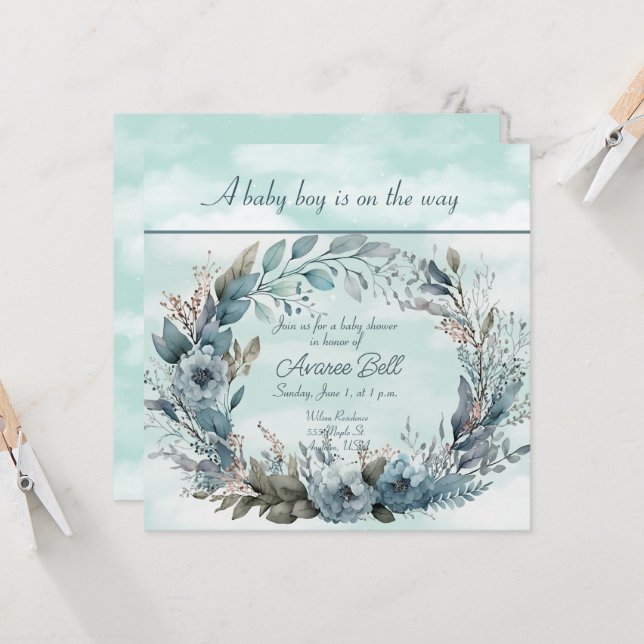 Carte Beau Baby shower Garçon (Devant/Arrière en situation)