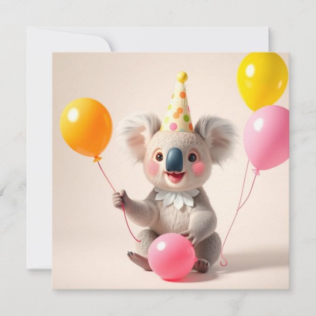 Carte Beau ballon d'anniversaire koala (Devant)
