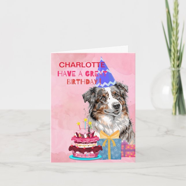 Carte Beau Berger Australien Avec Gâteau Anniversaire (Devant)