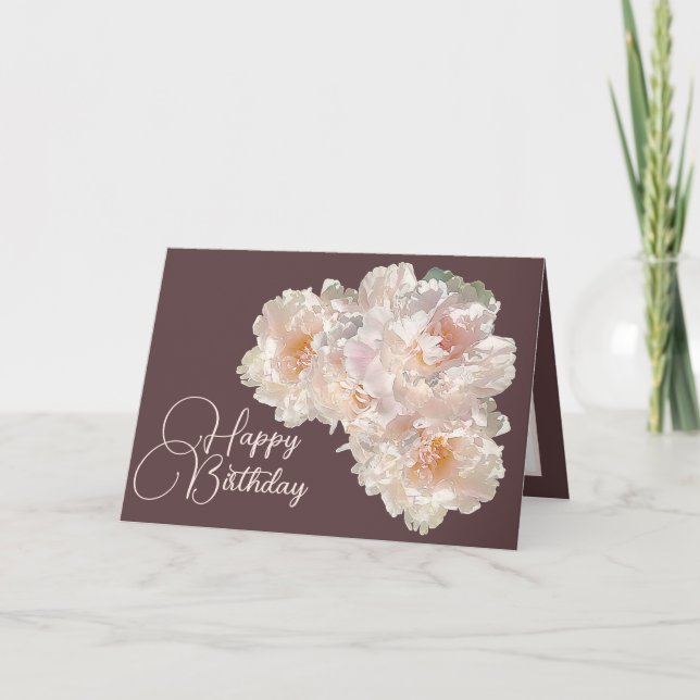 Carte Beau Bouquet Floral Peonies roses Anniversaire (Devant)