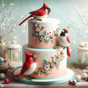 CARTE BEAU CARDINAL ROUGE THÈME GÂTEAU D'ANNIVERSAIRE