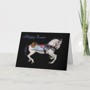 Carte Beau cheval blanc Joyeuses Pâques de carrousel