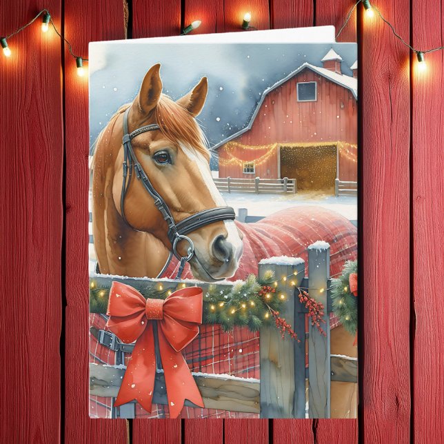 Carte Beau Cheval Brown à un Noël Festive Grange (Créateur téléchargé)