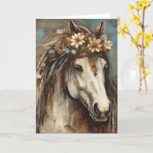 Carte Beau Cheval dans une Couronne Boho en toutes occas