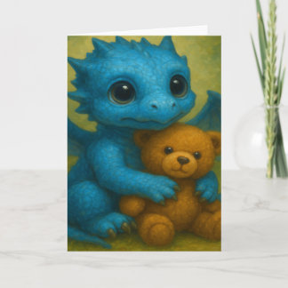 Carte Beau Chiot Bébé Bleu avec Ours Teddy