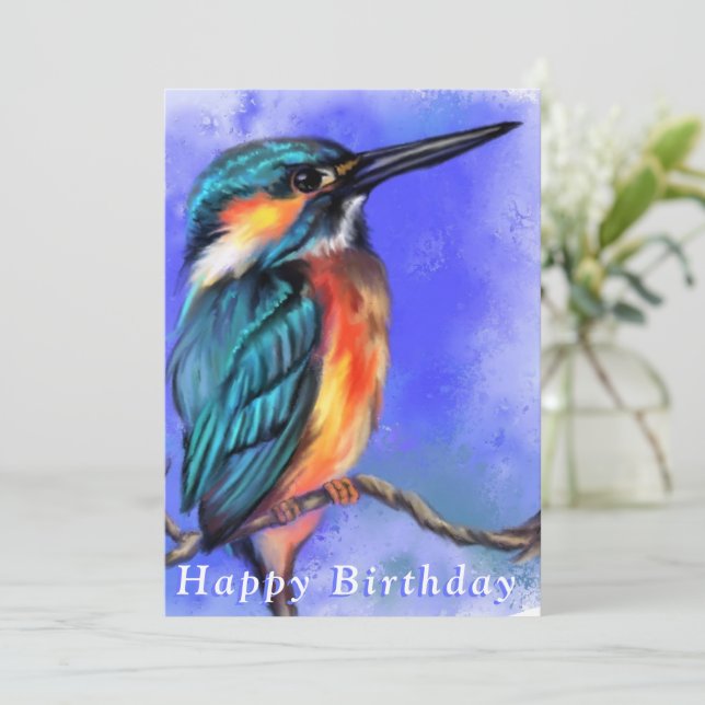 Carte Beau dessin d'oiseaux de martin-pêcheur - Joyeux a (Debout devant)