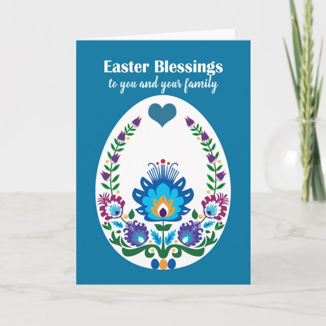 Carte Beau Folklore Bleu Pysanka Oeuf de Pâques, Personn (Devant)