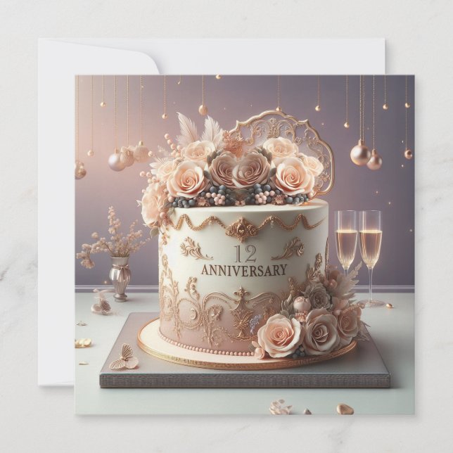 CARTE BEAU GÂTEAU FLORAL ANNIVERSAIRE SALUANT (Devant)