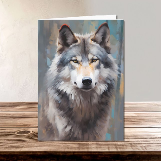 Carte Beau Gray Wild Wolf Portrait de style huile (Créateur téléchargé)