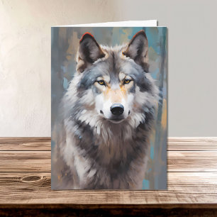 Carte Beau Gray Wild Wolf Portrait de style huile