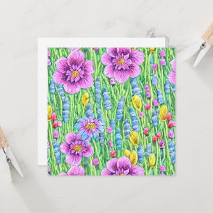 Carte Beau jardin de fleurs d'aquarelle violet vert