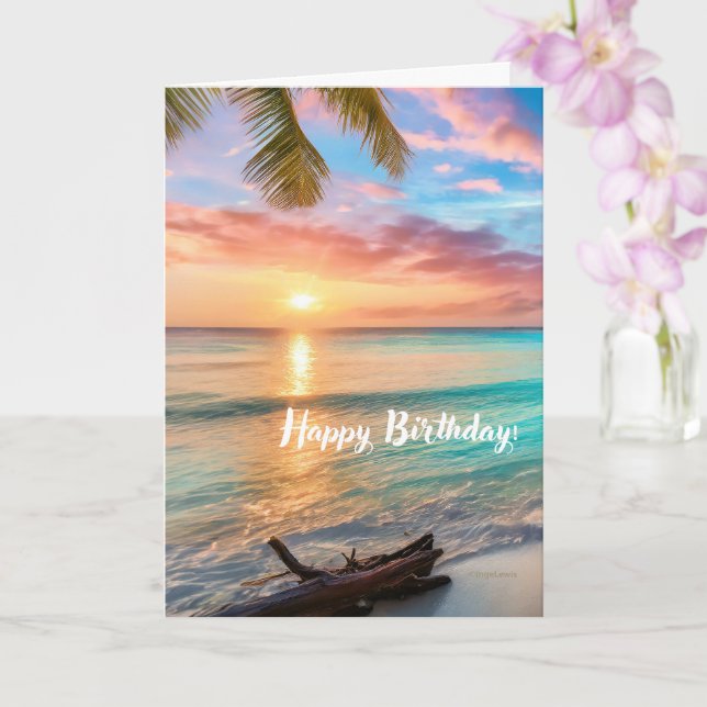 Carte Beau Joyeux Anniversaire, Ocean View Sunset (Orchidée)
