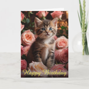 Carte Beau Kitten Whiskers et élégantes roses roses rose