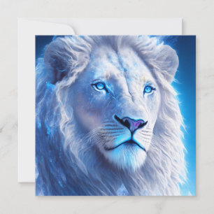 Carte Beau Lion blanc mystique aux yeux bleus