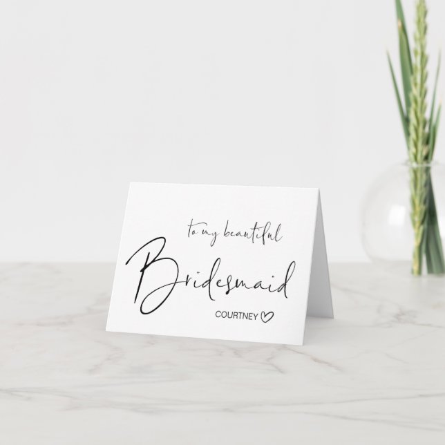 Carte Beau Merci De Bridesmaid De Mariée (Devant)
