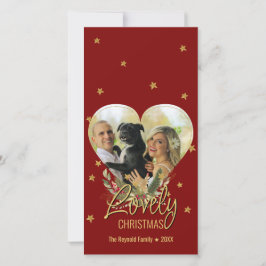 Carte Beau Noël Gold Heart Photo Parties scintillant Sta