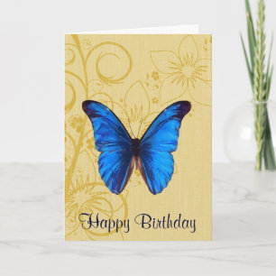 Carte Beau Papillon Bleu Anniversaire Art Vintage