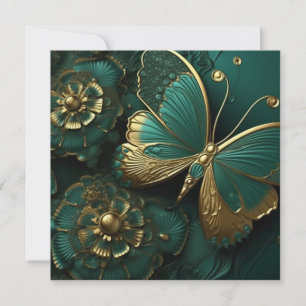 Carte Beau Papillon Deep Green & Gold