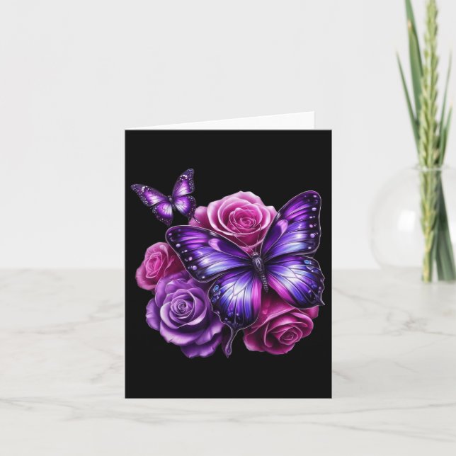 Carte Beau papillon violet Rose papillon amoureux G (Devant)