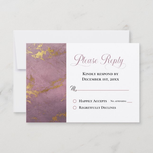 Carte Beau Rose & Gold Marble RSVP S'il vous plaît répon (Devant)