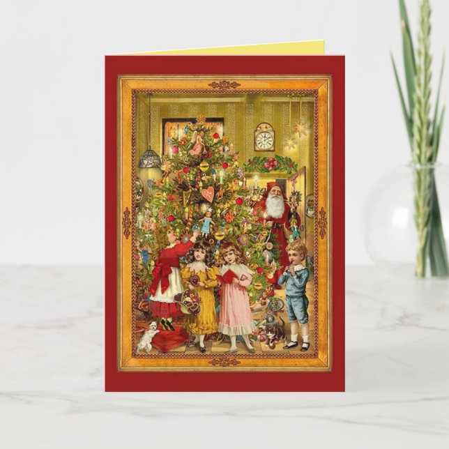 Carte Beau sapin de Noël, Père Noël, Enfants Classique (Devant)